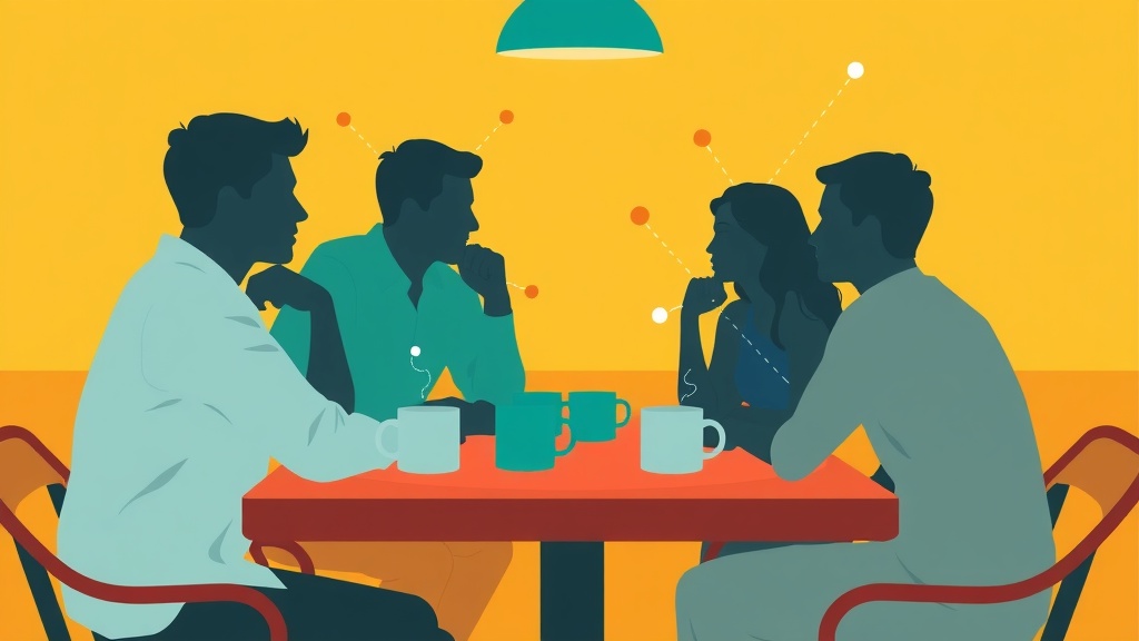 Local customers chatting at a Columbia Missouri coffee shop community table